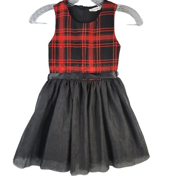 Knit Works Other - Knit Works Sleeveless Round Neck Back Zip Black Red Tulle Skirt Dress Size 5T